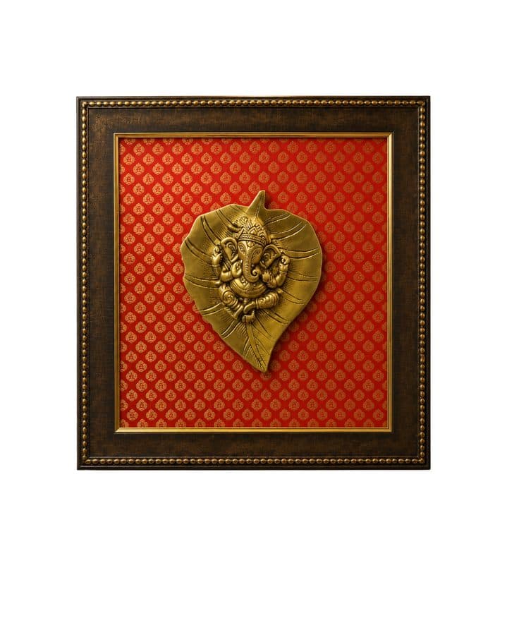Brass Ganesh Pan Leaf Wall Hanging Frame (12 x 15 Inches)