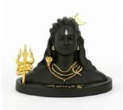 Matte Black Adiyogi Bust with Golden Trishul (3")