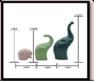 Ceramic Elephant Set Of x Dark Green/Green/Pink x